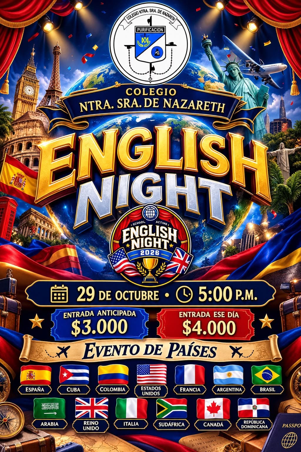 Afiche oficial English Night 2026 - Colegio Nuestra Señora de Nazareth